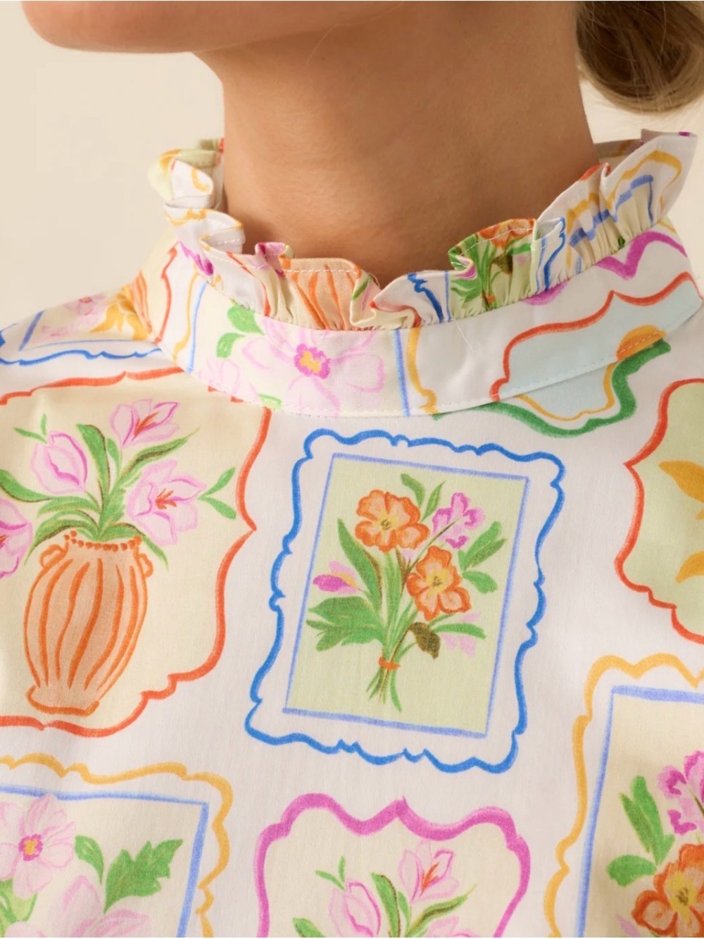 NWT PROSPERINA BLAIR MULTI PRINT COTTON RUFFLE TOP - Picture 4 of 4